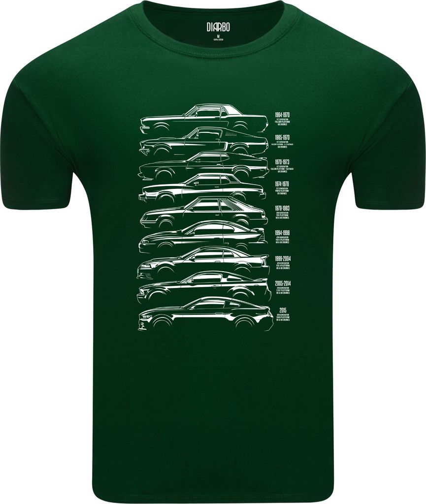 Diarbo Herren T-Shirt mit Aufdruck Entwicklung des Ford Mustang Dunkelgrün Gr.S