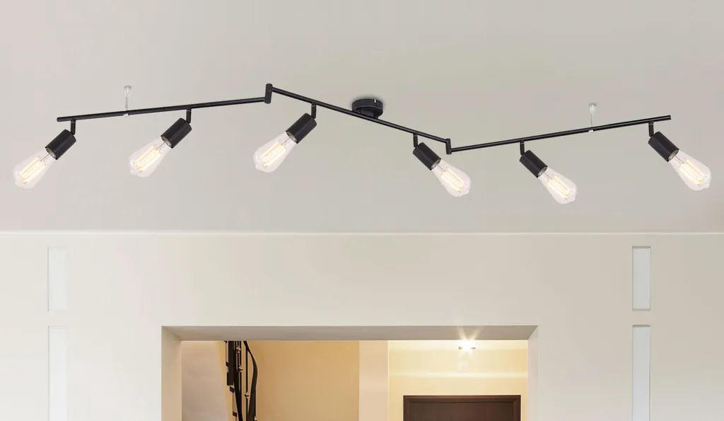 Plafonnier Projecteur Multidirectionnel 6 Lampes E27 en Métal Noir Mat - 4