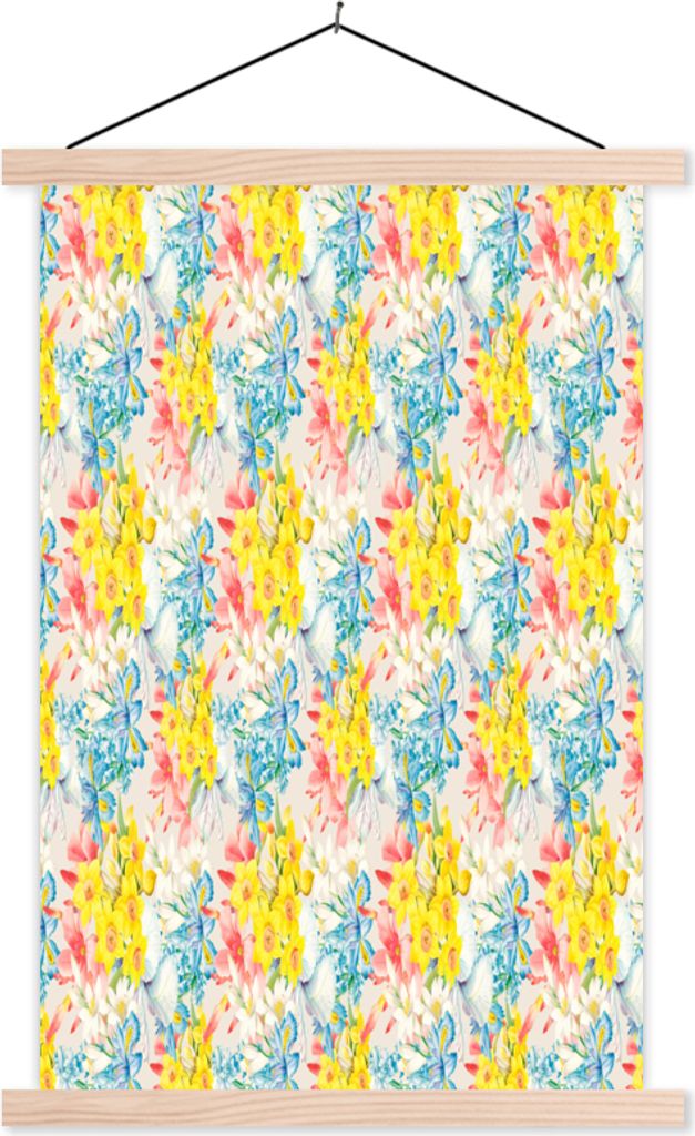 MuchoWow Textilposter Blumen - Farben - Pastell 60x90 cm mit holzfarbenen Rahmen - Textil