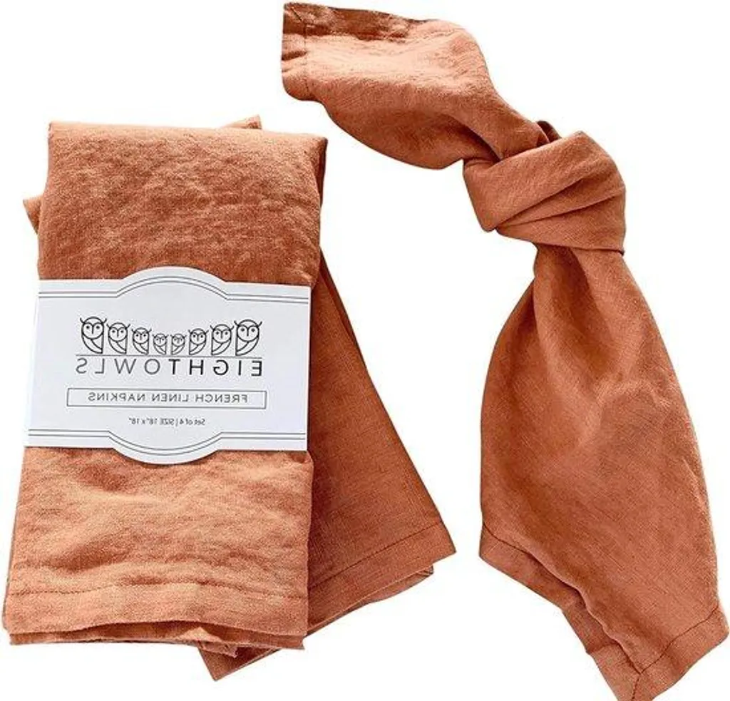 Serviettes en lin délavé orange rustique lot de 4 : Adieu au repassage