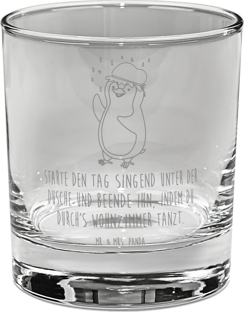 Mr. & Mrs. Panda Cocktailglas Pinguin Duschen - Transparent - Geschenk, Dusche, Tumbler Glas, gravur, Neustart, für Gin, Duschkonzert, Singen, Pin...