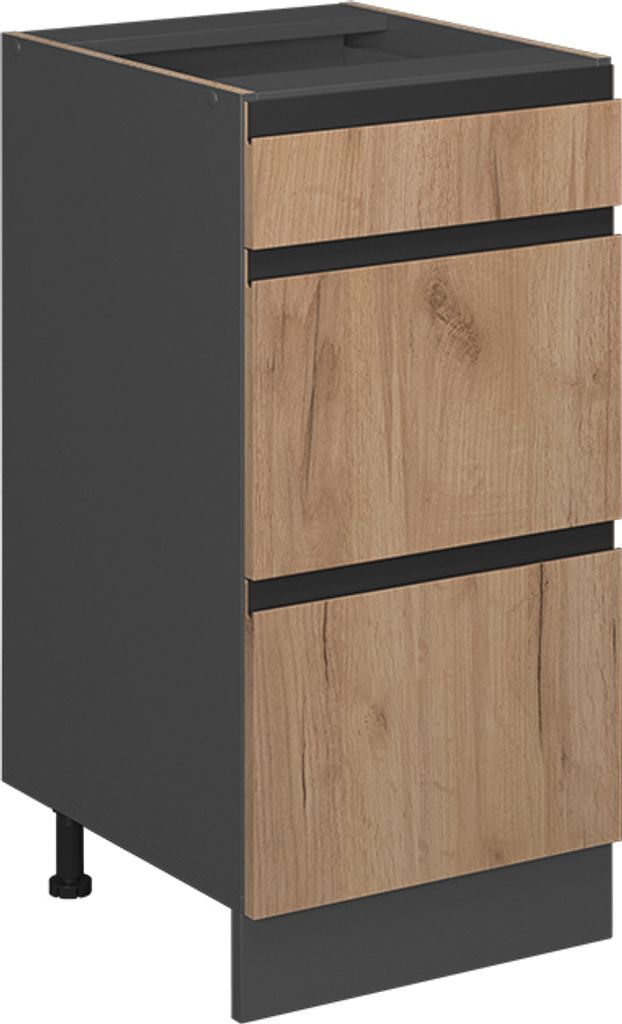 Küchenunterschrank Vicco R-Line Goldkraft Eiche 40 cm J-Shape, mit Schubladen, ohne Arbeitsplatte, Model 39764