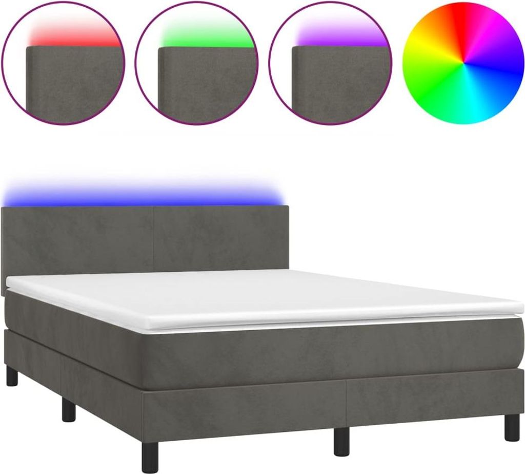 vidaXL Boxspringbett mit Matratze & LED Dunkelgrau 140x200 cm Samt