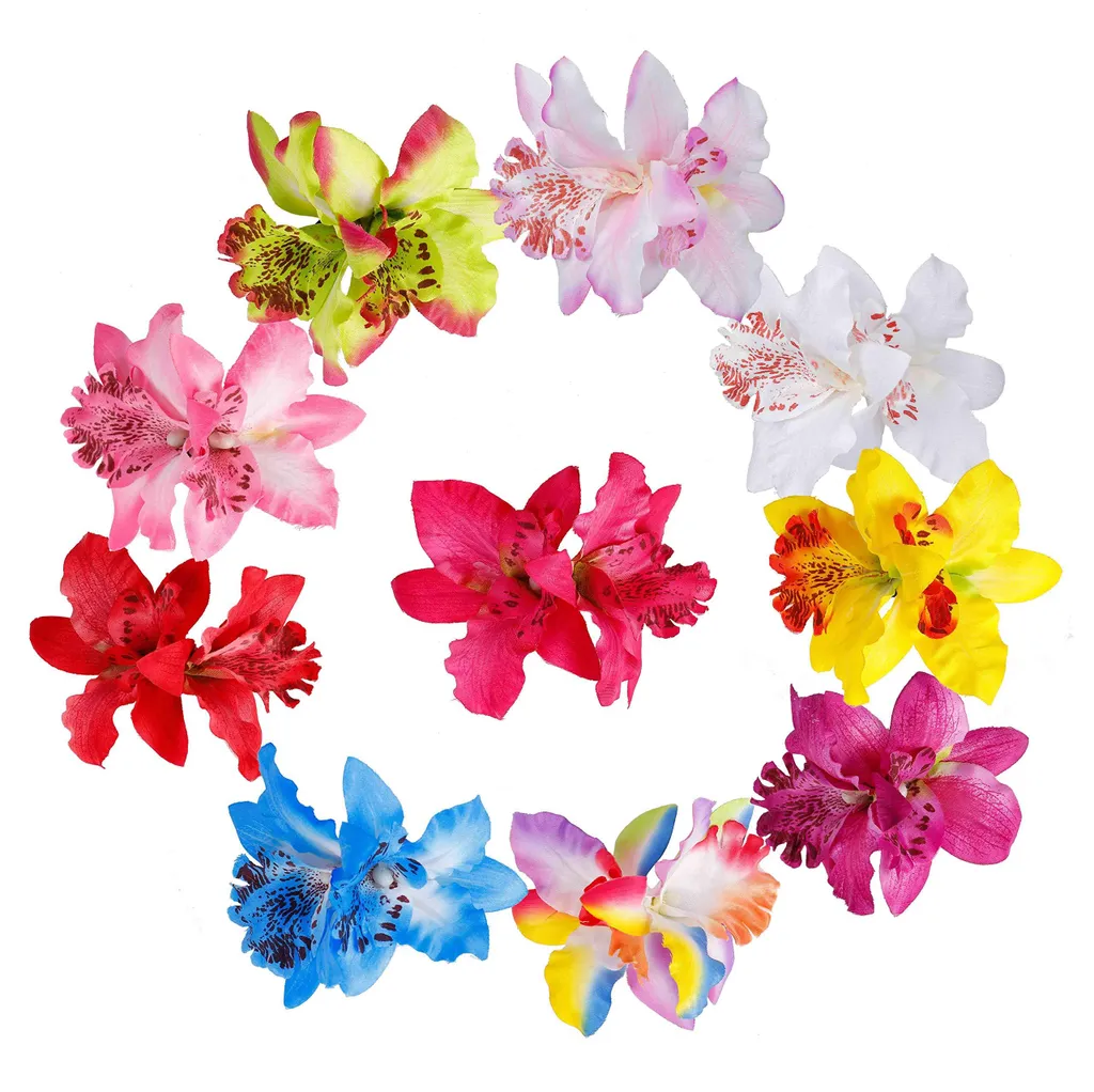 Barrette orchidée multicolore en tissu pour coiffure de mariée et plage