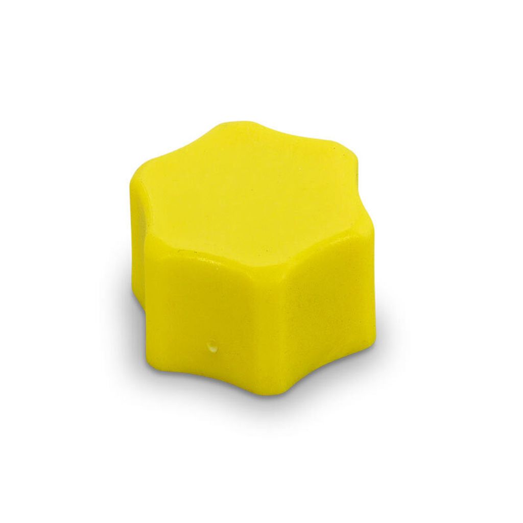 A yellow star-shaped cap on a white background.