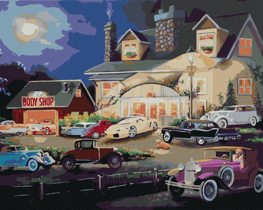Zuty - Malen nach Zahlen - AUTOS UND HAUS (D. RUSTY RUST), 40x50 cm, mit Keilrahmen (bereits gespannt)