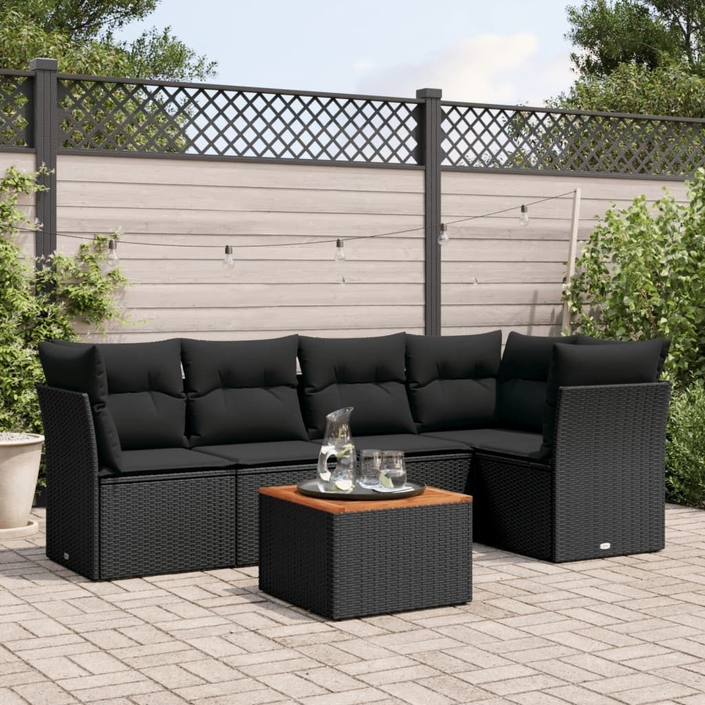 Maison Exclusive - 6-tlg. Garten-Sofagarnitur mit Kissen Schwarz Poly Rattan