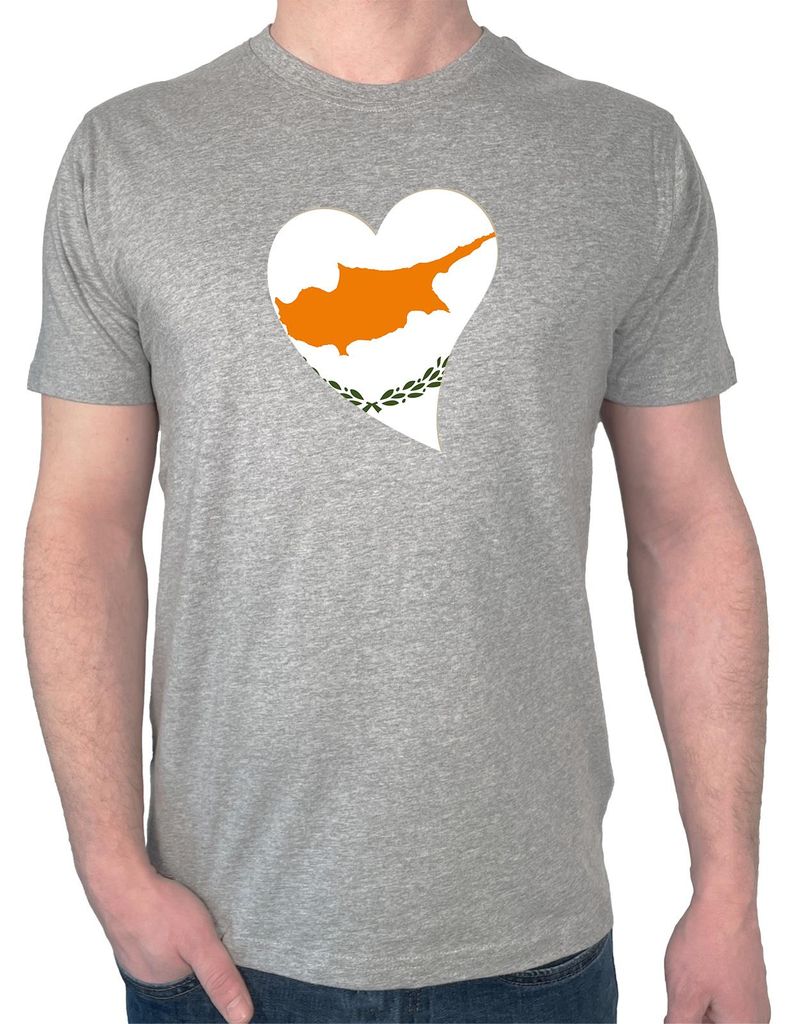 Huuraa Herren T-Shirt Zypern Flagge Herz S Sport Grey Bio Baumwolle Fairtrade Herrenshirt Geschenkidee