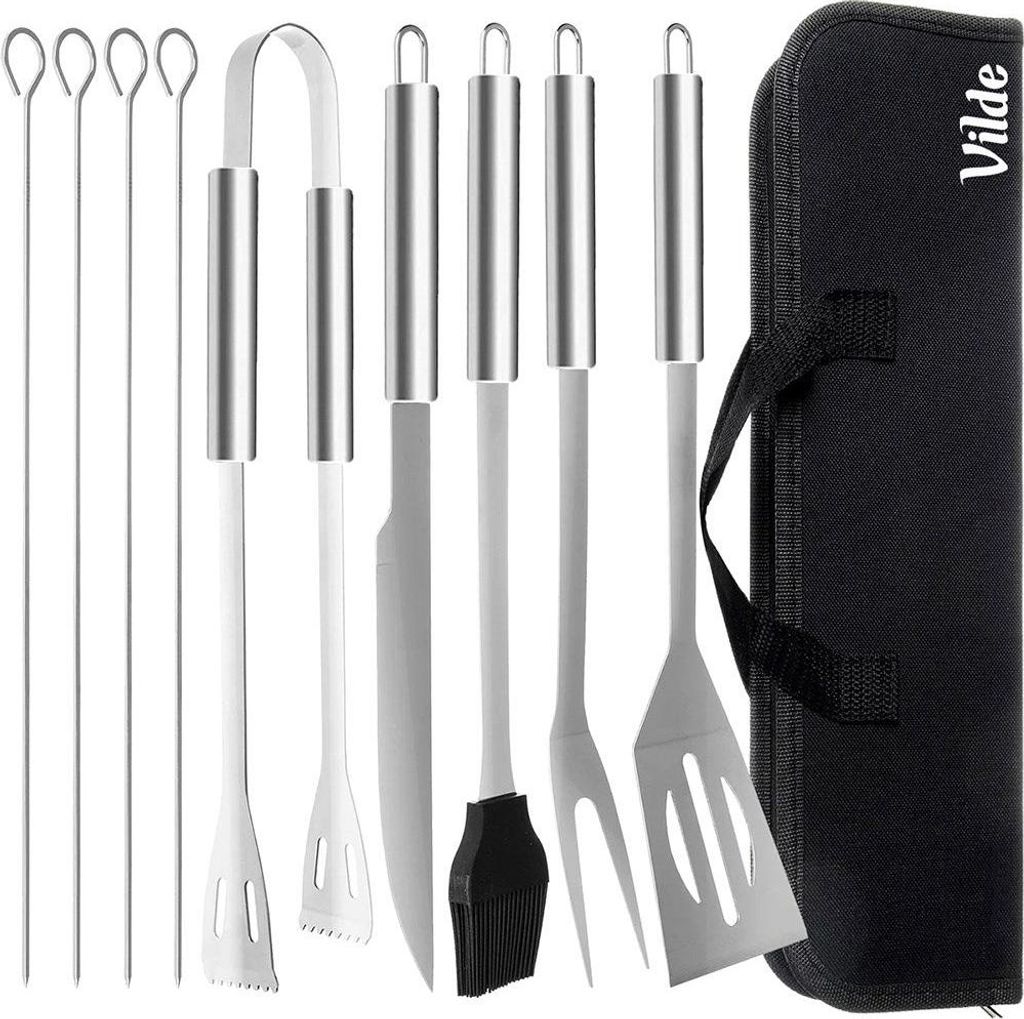 10 unverzichtbare Grillwerkzeuge in Tasche, Edelstahl