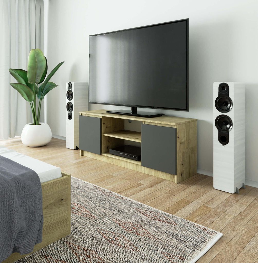 TV-Lowboard 140cm Fernsehtisch 2 Türen TV-Schrank 55cm hoch 40cm tief CLP