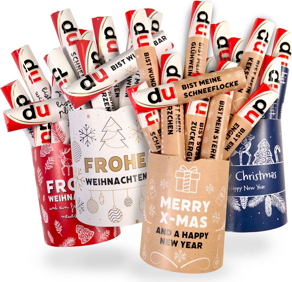 younikat 4x Aufkleber-Set Frohe Weihnachten und Merry Christmas passend für vier Duplo Pralinen Packungen I selbstklebend I zum Verschenken I dv1520
