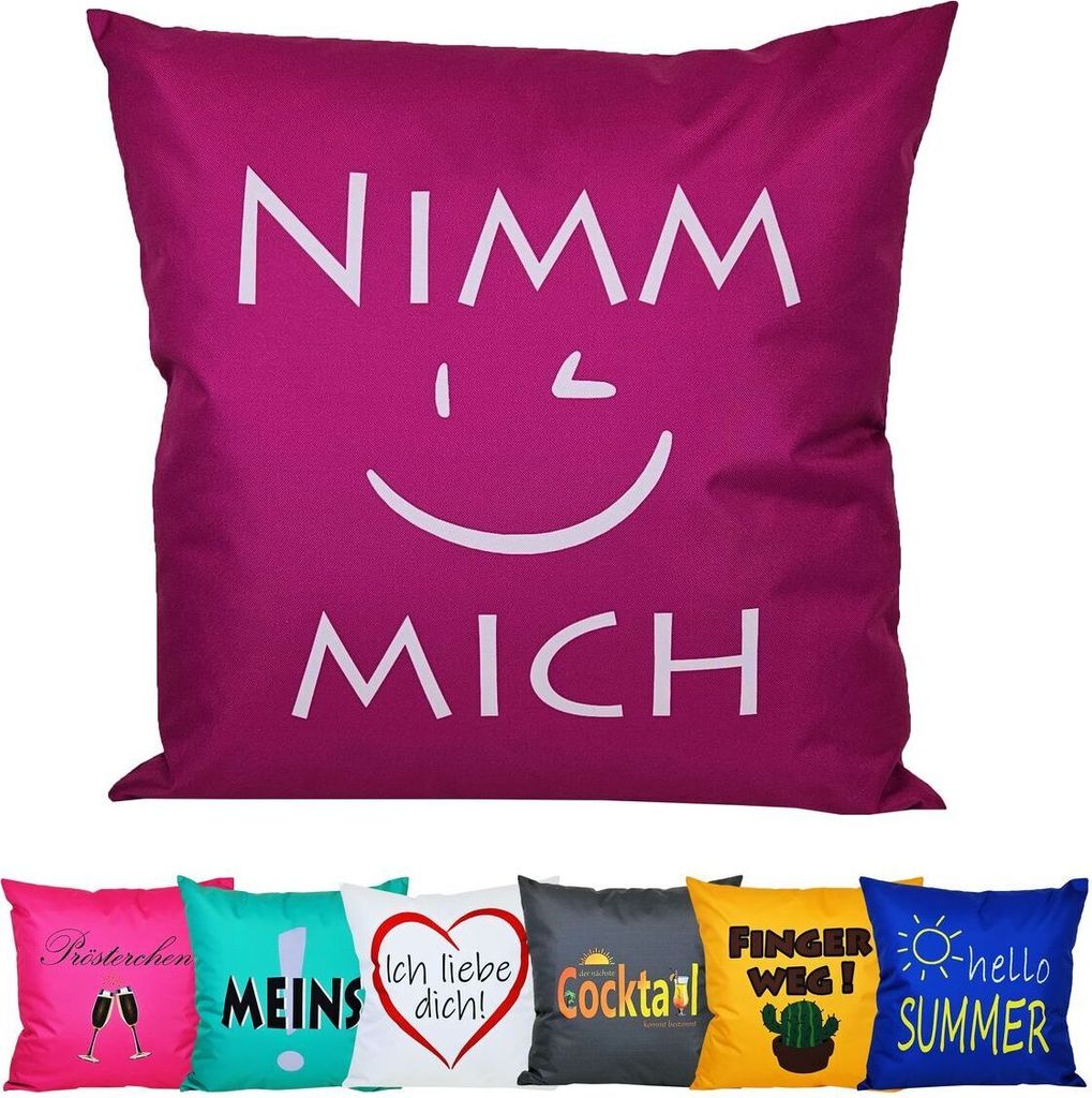 JACK 50x50cm Motiv Outdoor Lounge Kissen Dekokissen inkl. XXL-Füllung Wasserabweisend Sitzkissen Garten Stuhl Lotus Effekt lustig, Farbe:Nimm mich