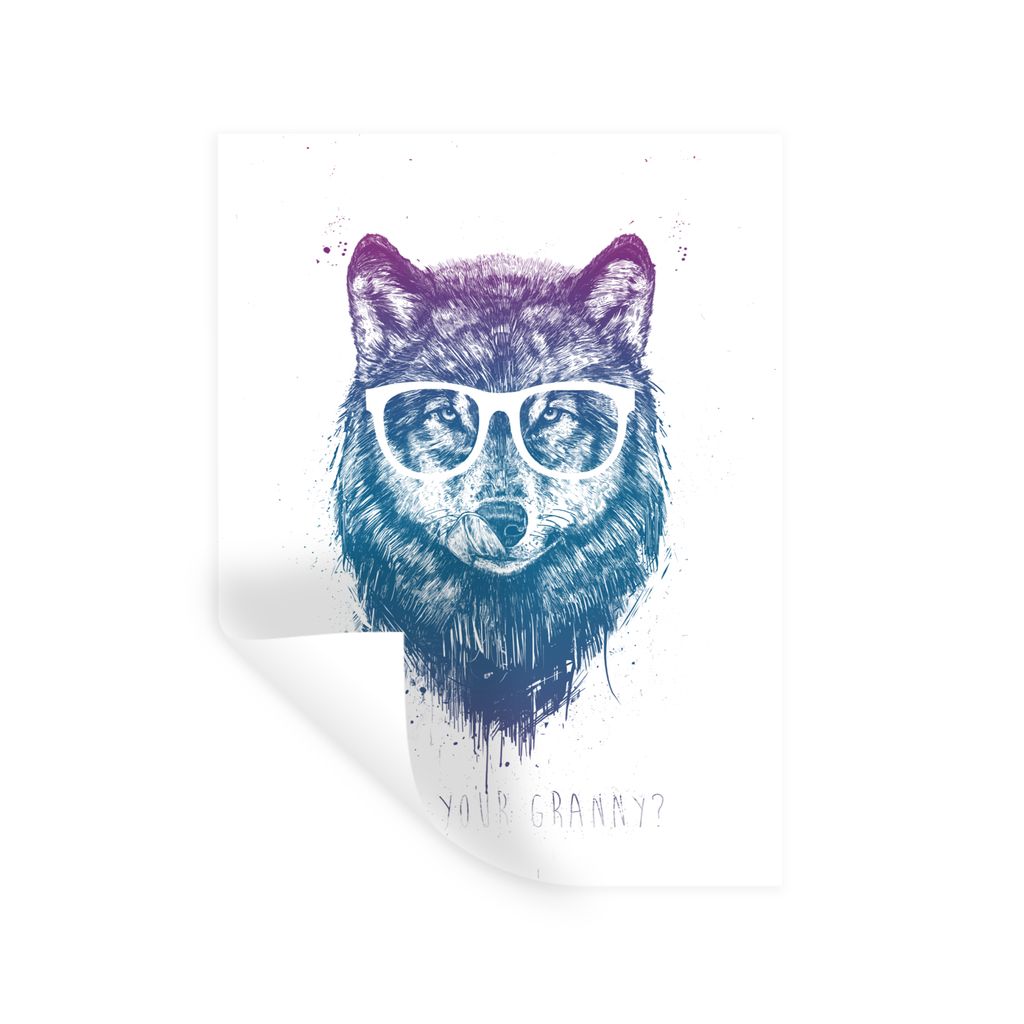 MuchoWow Wandtattoo Wandsticker Wandaufkleber Wolf - Brille - Zitat - Tiere 90x120 cm Selbstklebend und Repositionierbar - Faltenfrei