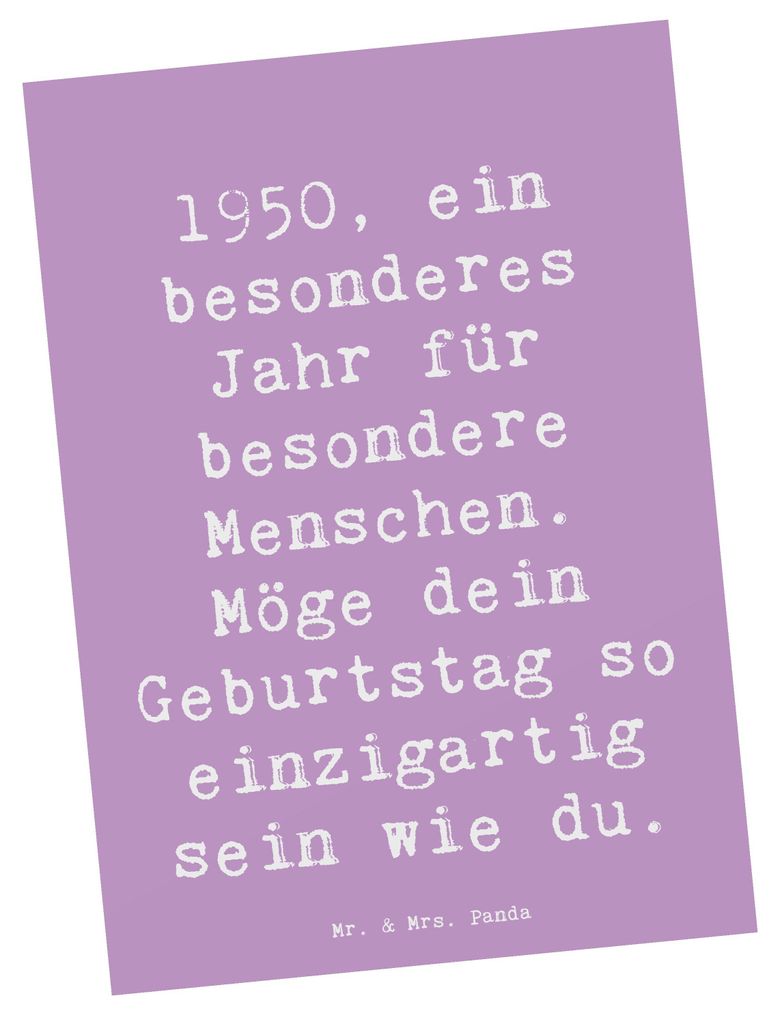 Mr. & Mrs. Panda Postkarte Spruch 1950 Geburtstag - Lavendeltraum - Geschenk, Geburtstagsgeschenk, Ansichtskarten, Geburtsjahr, Grußkarte, Fotokar...