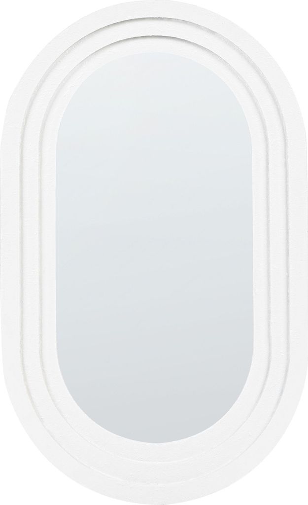 BELIANI Wandspiegel Weiß Glas und MDF-Platte 43x69 cm mit Breitem Rahmen Oval Retro-Stil Wohnaccessoire Wohnzimmer Schlafzimmer Wohnbereich Bad Deko