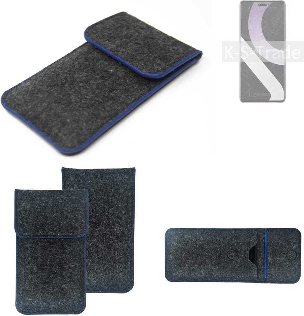K-S-Trade Handy-Hülle Schutz-Hülle kompatibel mit Xiaomi Civi 2 Filztasche Pouch Tasche Case Sleeve Filzhülle dunkelgrau, blauer Rand