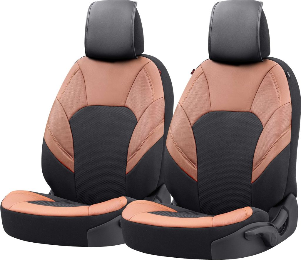 WALSER Deluxe Autositzbezüge Hampton mit Reißverschluss, 2 Vordersitzbezüge, ZIPP-IT Schonbezüge Universalgröße schwarz/braun