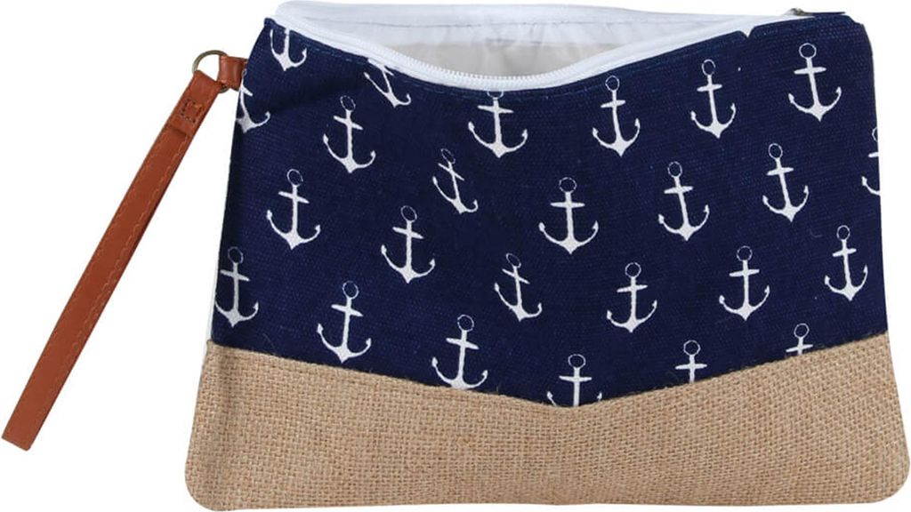 Leichte Kosmetiktasche Schminktasche Maritim mit Anker Muster und Reißverschluss , Farbe:Blau