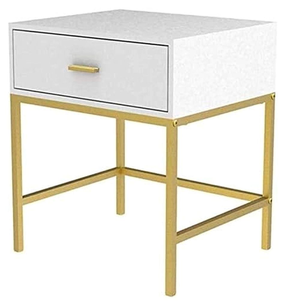 Nachttisch, einfacher Nachttisch für Schlafzimmer und Büro, nordischer Nachttisch mit 1 Schublade, Metallhalterung und lackiertem MDF, Beistellti...