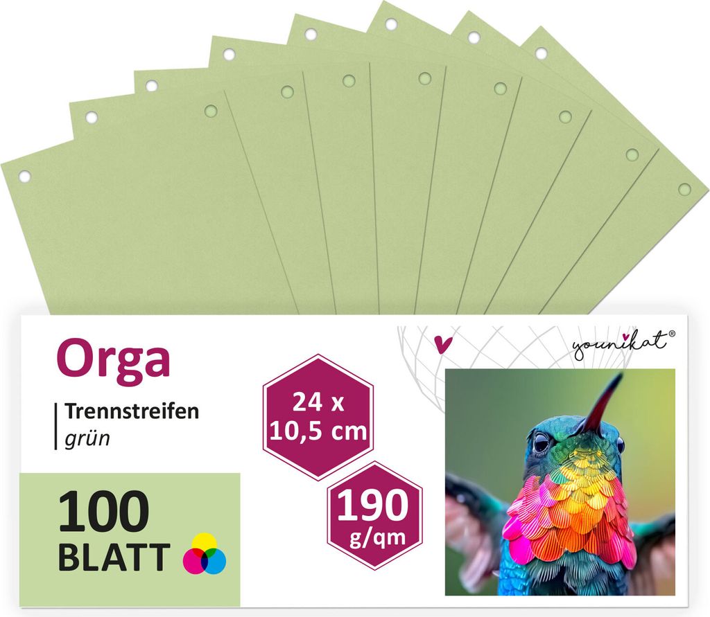 younikat Trennstreifen für Ordner A4 grün 100 Stück I 24x10,5 cm I Trennblätter Sortiersystem schmal I you0070