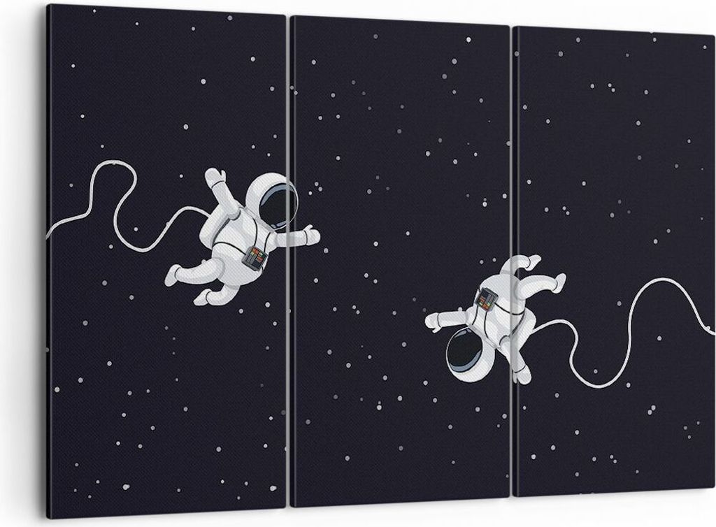 Bild auf Leinwand - Leinwandbild - 3 Teile - Cartoon Astronauten Kosmos - 105x70cm - Wand Bild - Wanddeko - Wandbilder - Leinwanddruck - Bilder - W...