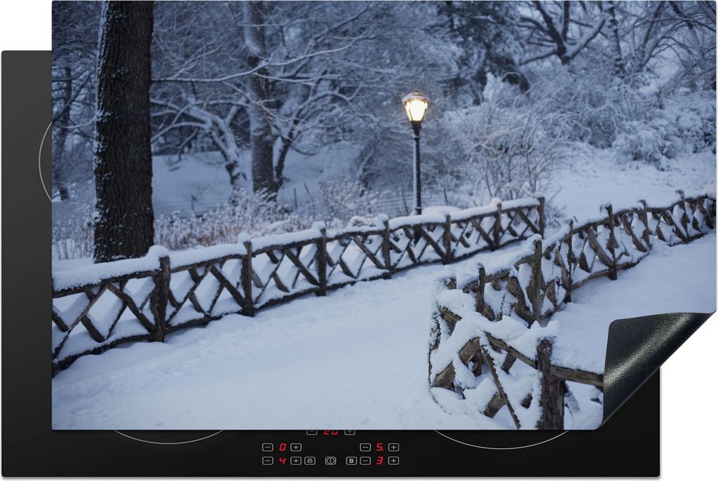 KitchenYeah Herdabdeckplatte New York - Central Park - Schnee , 81x52cm, Küche Deko, Glaskeramikfeld Herdabdeckung, Abdeckplatte fùr Kochfeld