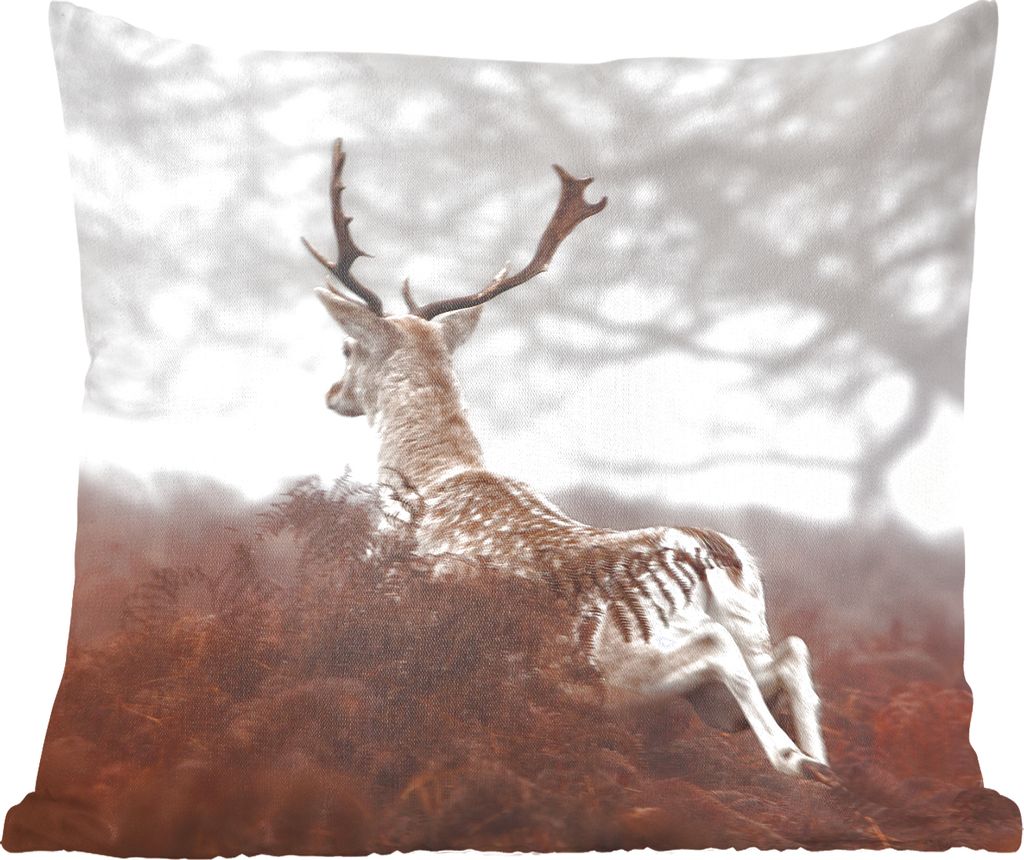 MuchoWow Zierkissen Sofakissen Wohnzimmer Dekokissen 45x45 cm Hirsche - Nebel - Pflanzen - Schlafpolster - Polster für das Sofa