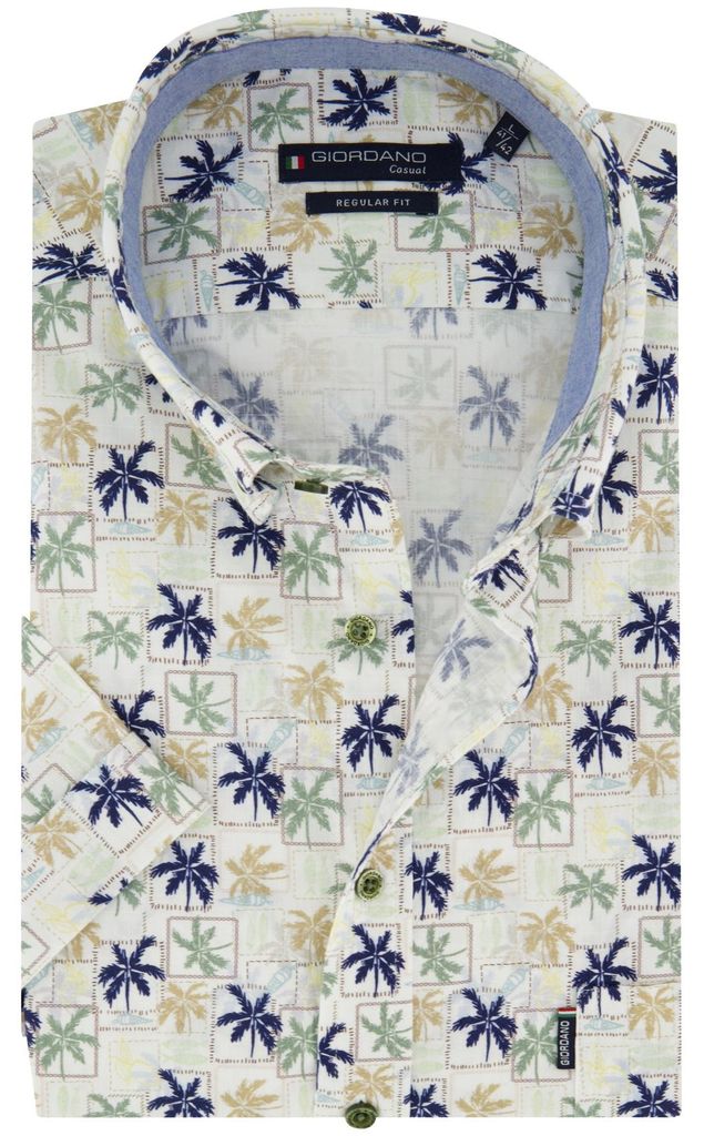 Giordano Hemd mit Knopfleiste grüner Palmbäume-Print