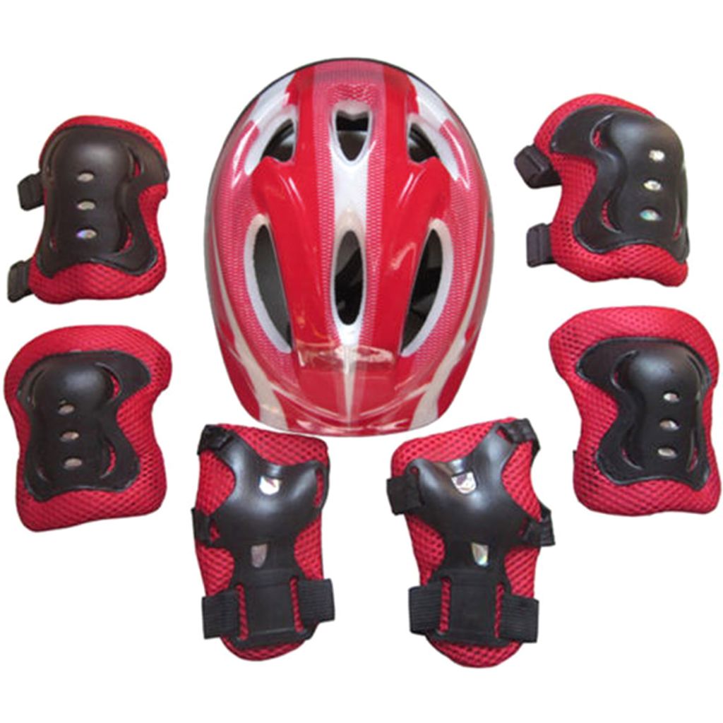 7Pcs Knieschutz Ellbogenschützer Safety Fahrrad Helm Skateboard Schutz Pad Set 