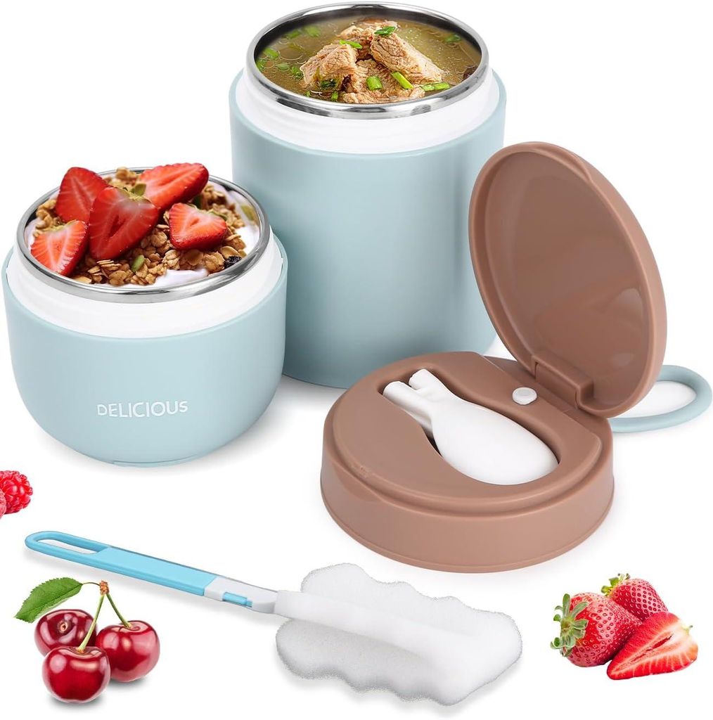 720 ml Thermobehälter für Essen, Warmhaltebehälter aus 304 Edelstahl, Müslibecher To-Go, doppellagiger auslaufsicherer Joghurtbecher,Blau