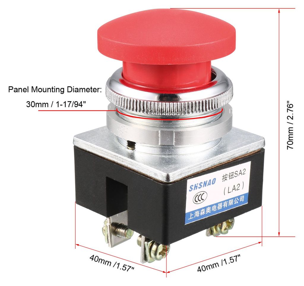 Drucktasten Schalter Rot Momentan AC 380V 5A Pilzkopf Druckknopf Wechselt 30mm Panel Montieren