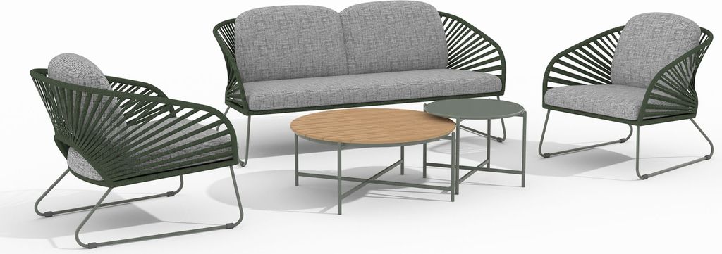 Gartenlounge-Set >Novella< (5-teilig) grün / grau, 2-Sitzer, 2x Sessel, 2 Couchtische