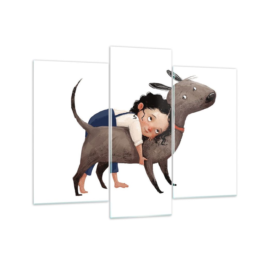 Bilder auf glas - 3 Teile - Kind Hund Bild - 130x100cm - Glasbilder - Wandbilder - Bilder - zum Aufhängen bereit - Wanddekoration aus Glas - Glas ...