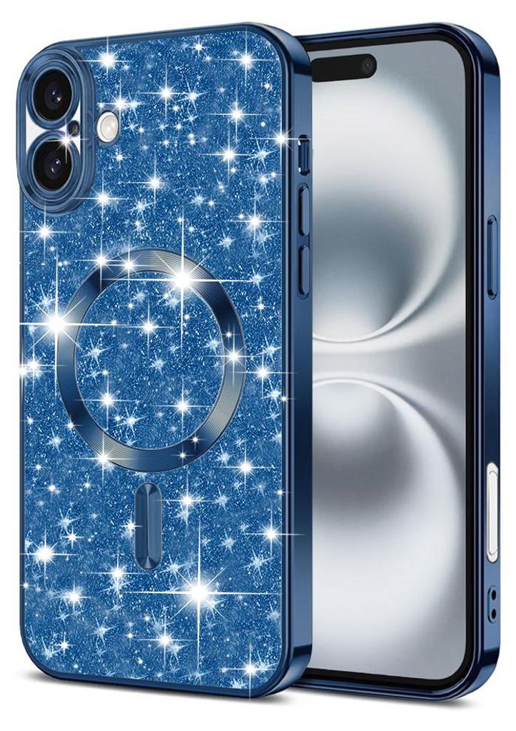 Techsuit Luxury Glitter Back Cover Hülle mit MagSafe für Apple iPhone 16 - Dunkelblau