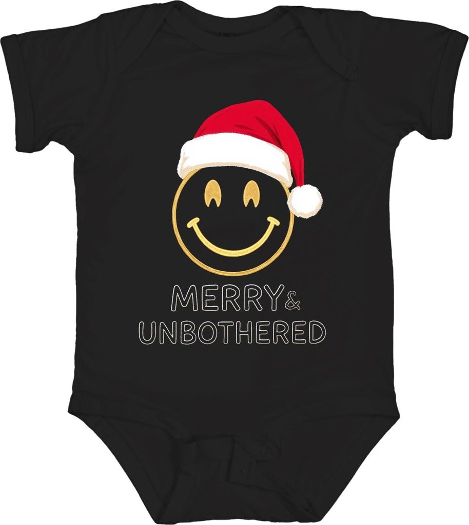 Merry & Unbothered Weihnachten Smiley Gold Santa Hut lustig Unisex Baby Body, Schwarz, 0/3