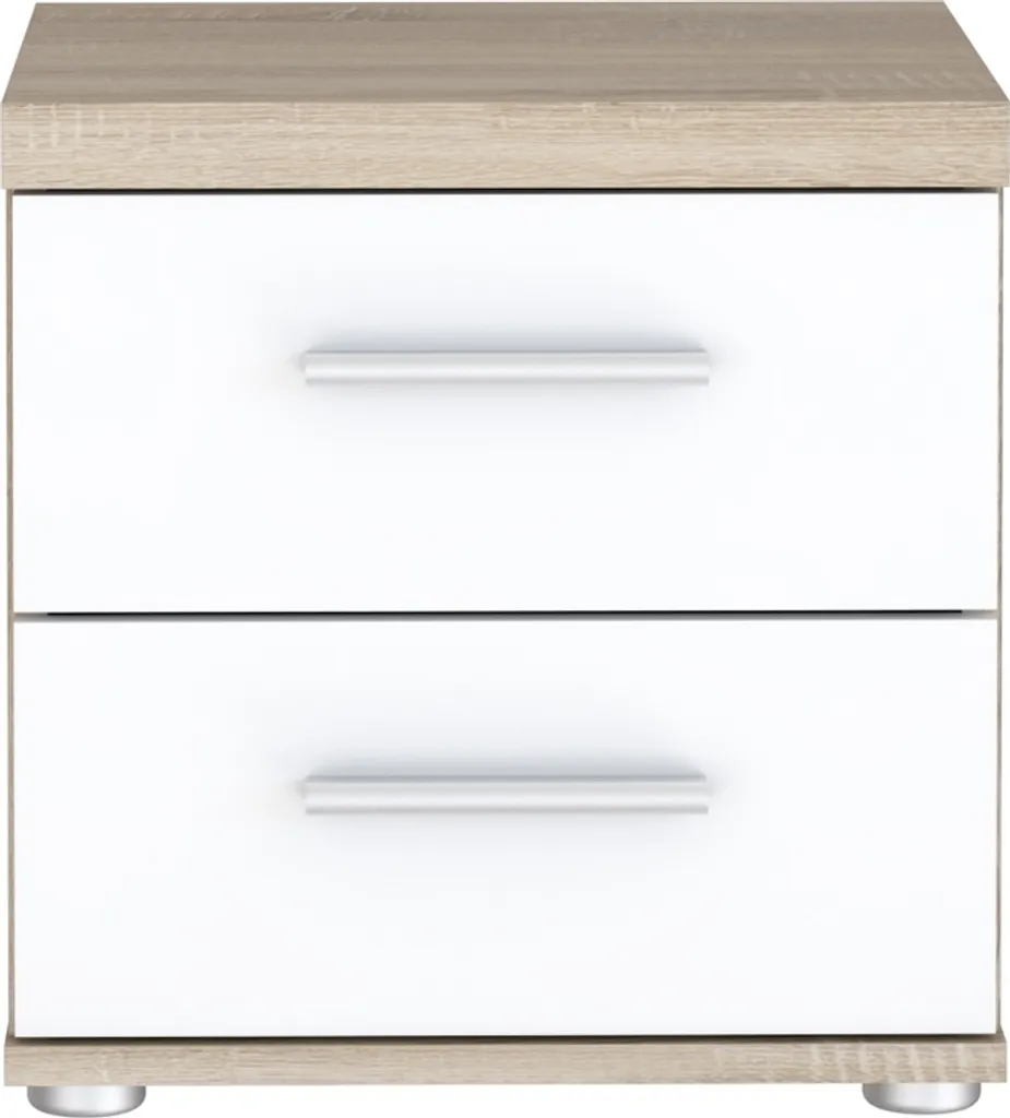 Table de Nuit WINNIE Chêne Sonoma 2 Tiroirs Design Bicolore Blanc