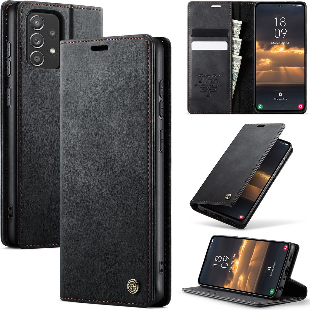 Handyhülle für Samsung Galaxy A52 / A52s 5G Hülle Leder mit RFID Schutzhülle Klapphülle Magnet Kartenfach Standfunktion Schwarz