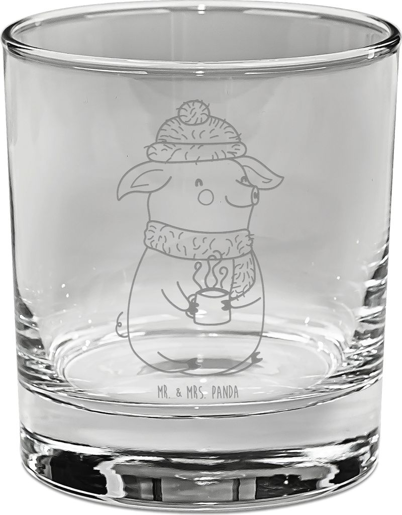 Mr. & Mrs. Panda Longdrinkglas Schweinchen Glühwein - Transparent - Geschenk, Tumbler Glas, Spruch, Cocktailglas, Trinkglas, Winter, Weihnachtsmar...