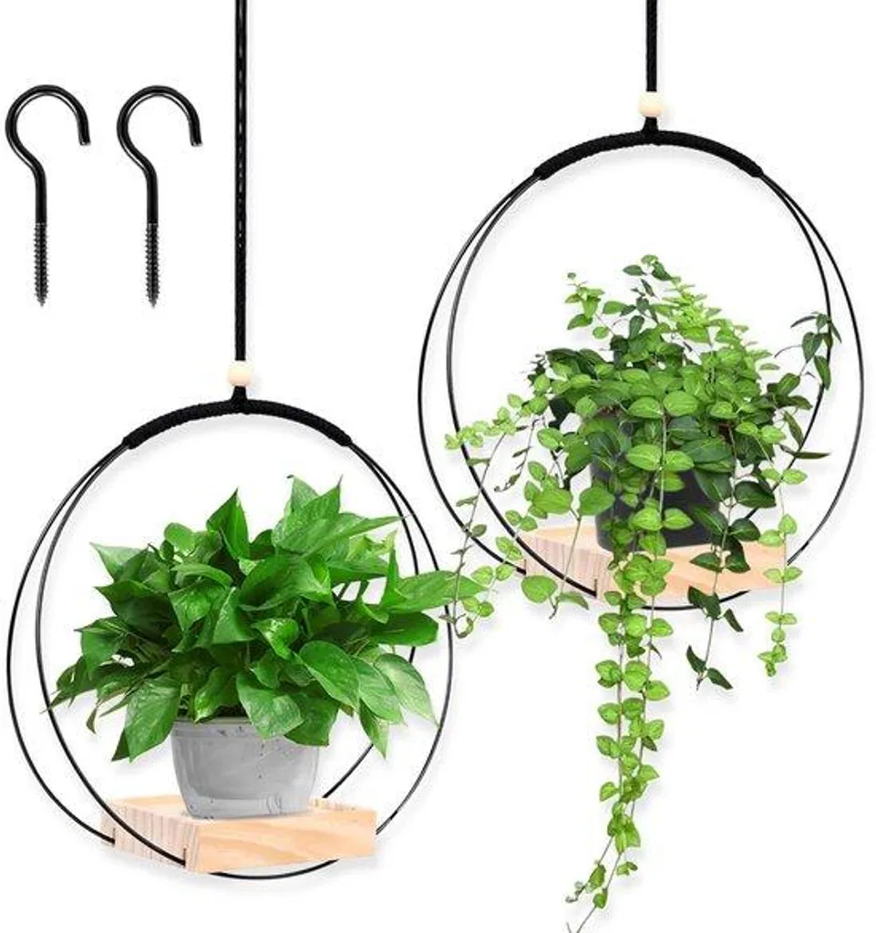 Support plante suspendue intérieur et extérieur, lot de 2 paniers de jardin