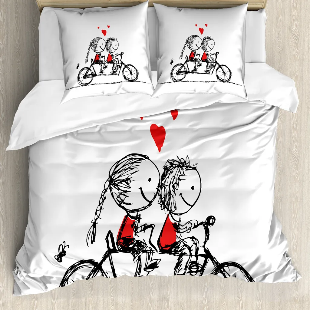 Copripiumino ABAKUHAUS Bicicletta 200x200 Nero Bianco Scarlatto