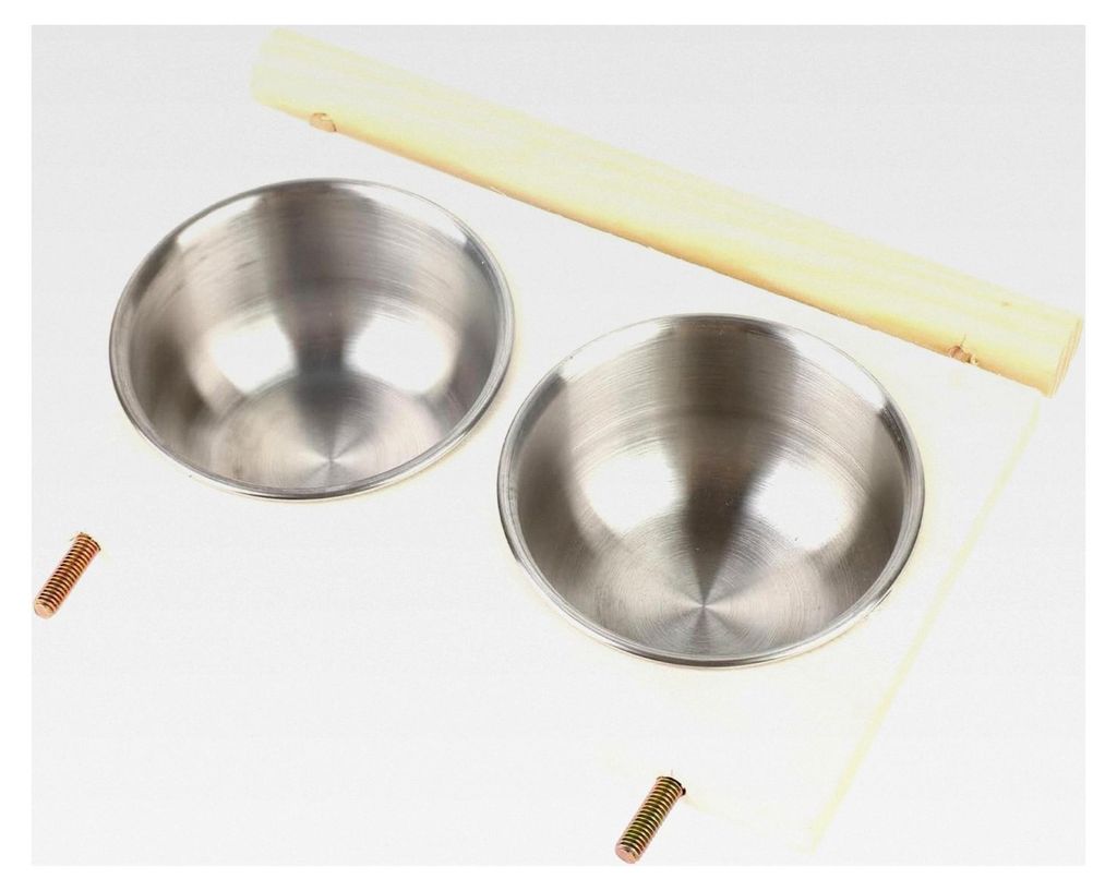 Robuster Futternapf für Papageien mit stabilem Holzständer, leicht zu reinigender Edelstahlnapf, geeignet für Futter und Wasser, Holz + Edelstah...