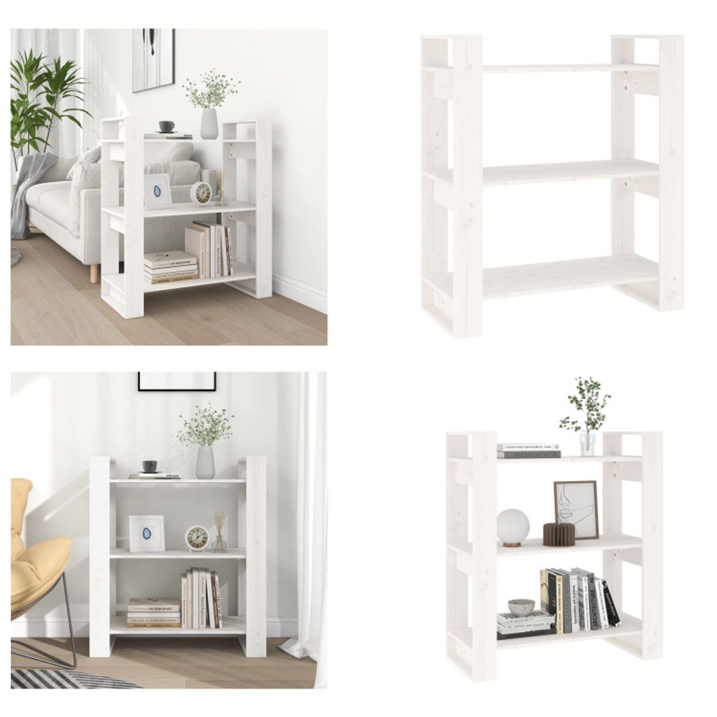 vidaXL Bücherregal/Raumteiler Weiß 80x35x91 cm Massivholz Kiefer - Bücherregal - Bücherregale - Bücherschrank - Lagerregal