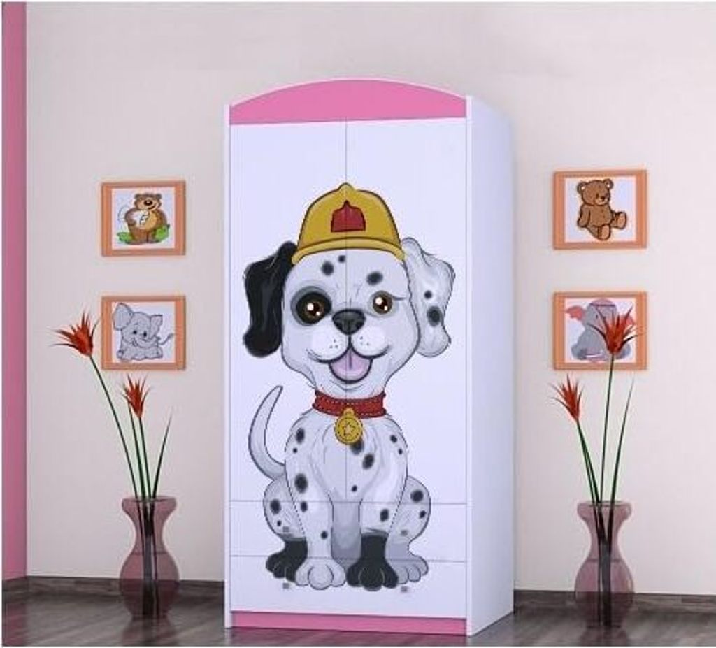 BDW Kinder Kleiderschrank, Kinderschrank Super Hunde Motiv Kinderzimmer, Rosa