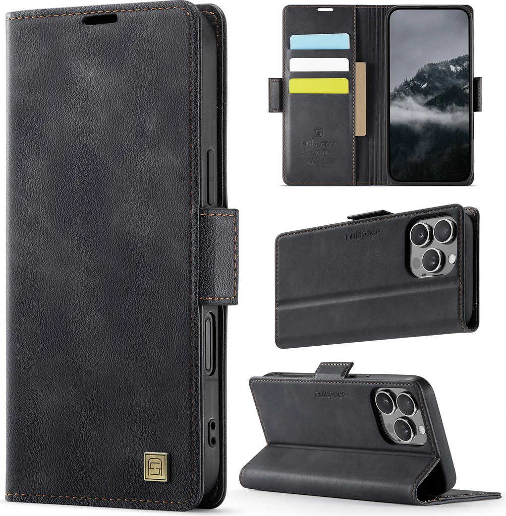 Cover Slim Pelle iPhone 16 Pro Nera: Protezione RFID e Chiusura Magnetica