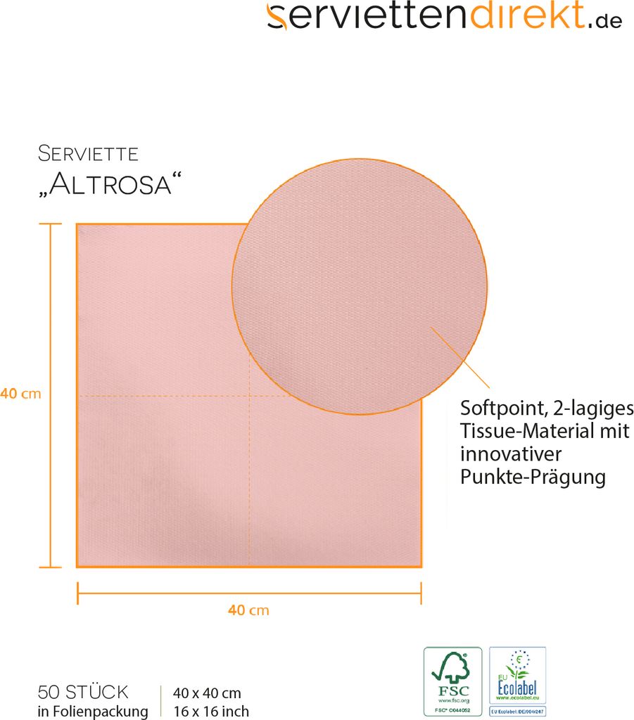 Bulky Soft Servietten, 40x40 Cm, 3-lagig, Rosa – 100 Stück, 1/4 Falz, Randgeprägt & Reißfest