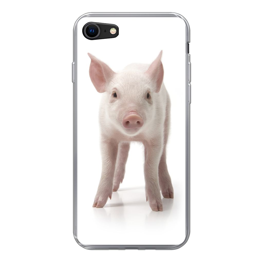 MuchoWow Handyhülle Schutzhülle Hülle für iPhone SE 2022 Schwein - Tiere - Weiß Silikon Softcase Handy Hülle - Schutzhülle
