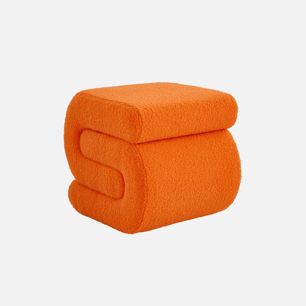 sweeek - Design-Hocker mit Bouclé-Bezug 1 Platz - Orange Produktbild 