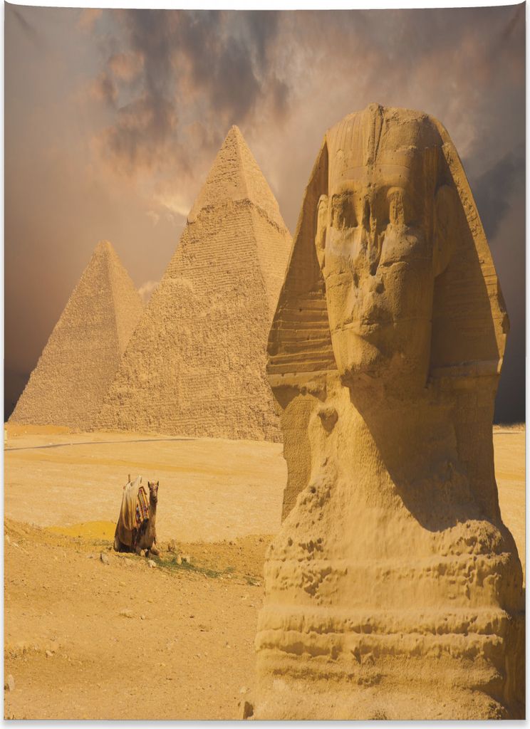 Abakuhaus ägyptisch Wandteppich, Großes Sphinx-altes Gesicht aus Weiches Mikrofaser Stoff Kein Verblassen Klare Farben Waschbar, 110 x 150 cm, Sa...