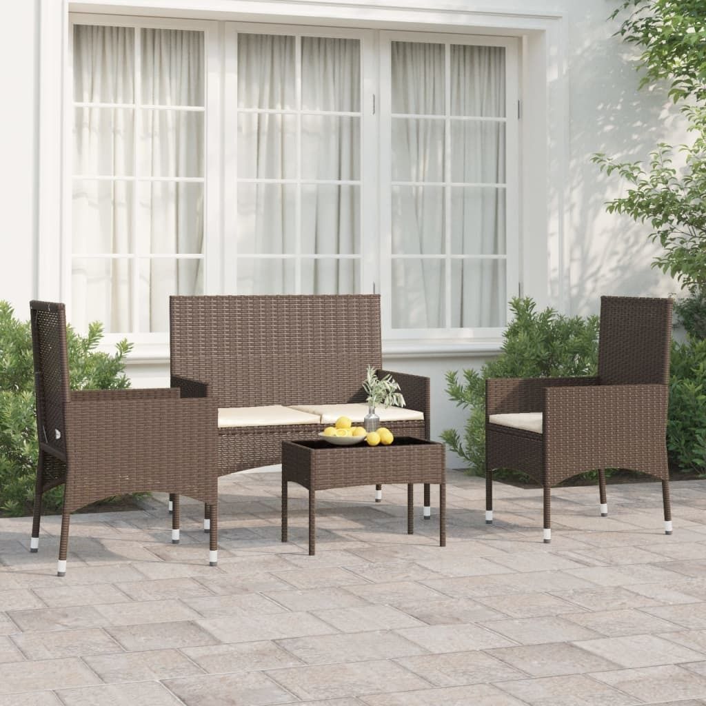 "2026 Promotion" 4-tlg. Garten-Lounge-Set - Sitzgruppe - mit Kissen - Braun Poly Rattan - Gartenmöbelset CC10277
