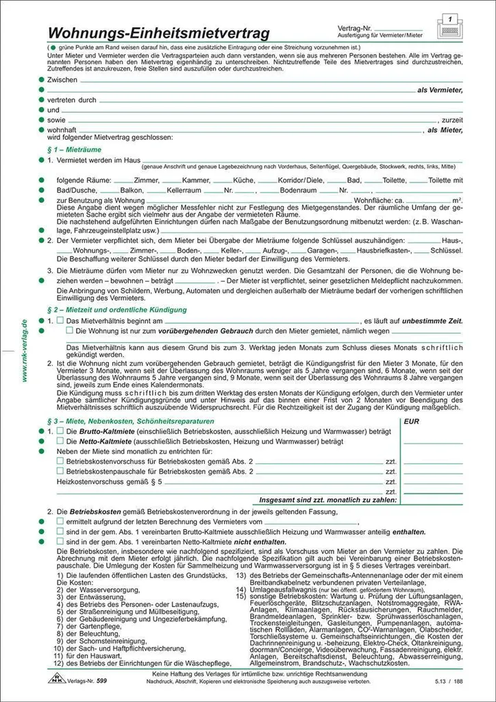 Formulaire Bail Appartement RNK 599 pour Propriétaires et Agences x50